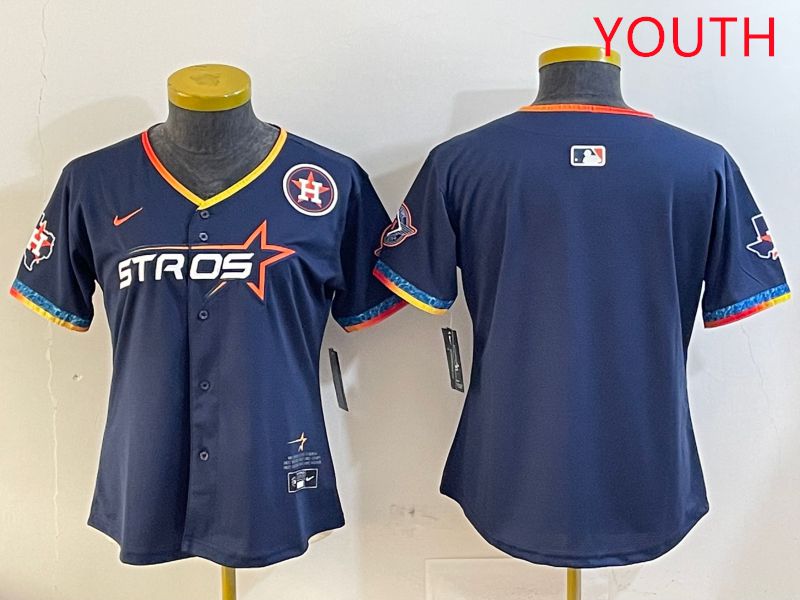 Youth Houston Astros Blank Drak Blue Fourth generation Joint Name 2025 Nike MLB Jersey style 2->youth mlb jersey->Youth Jersey